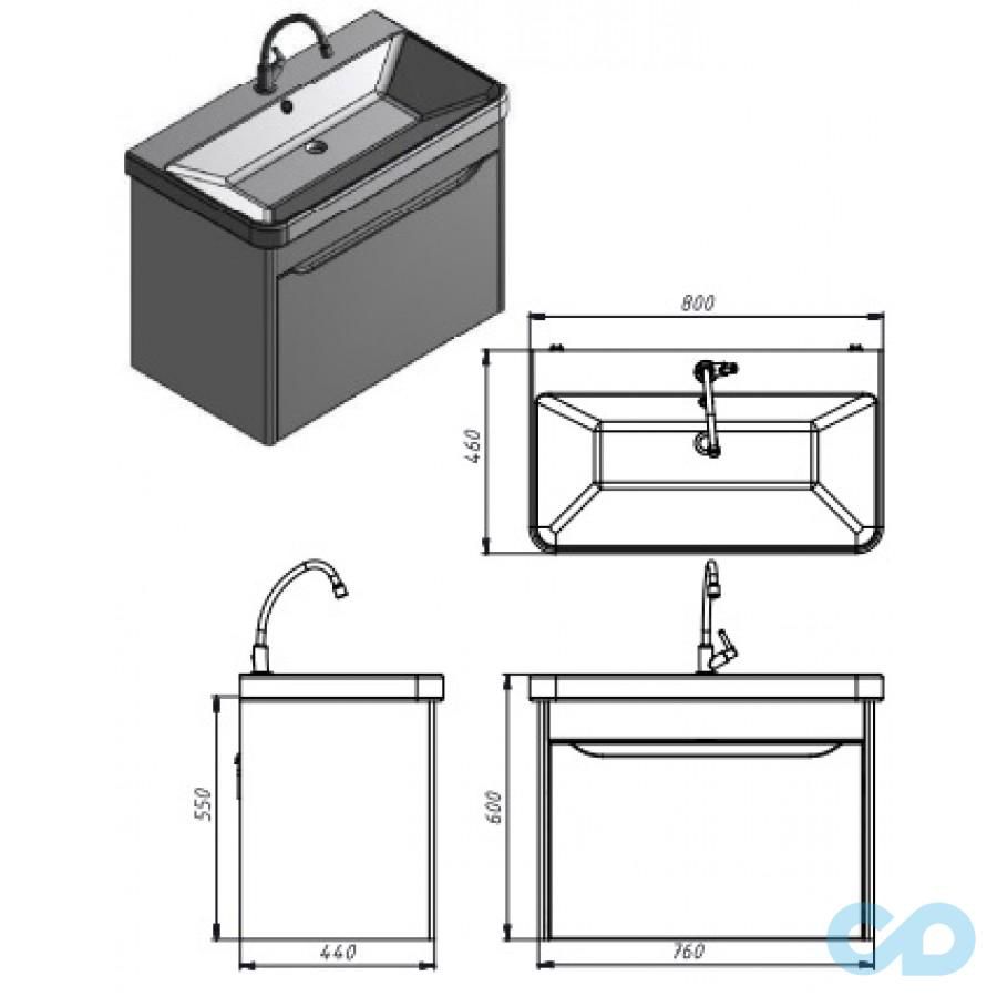 креслення Тумба з умивальником Juventa Livorno Lvr-80 біла
