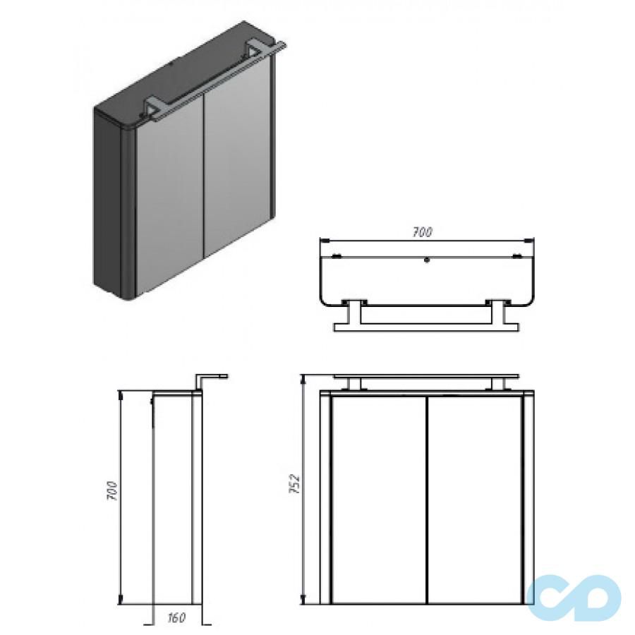 креслення Дзеркальна шафа Juventa Livorno LvrMC-70 білий