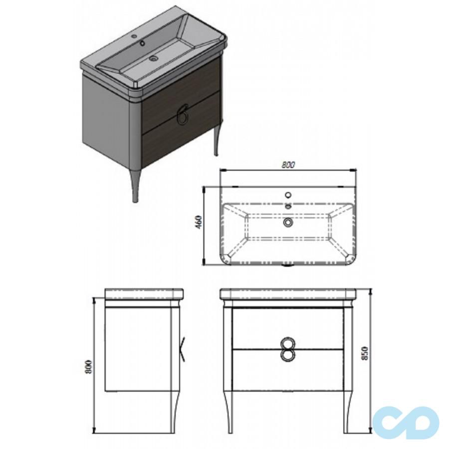 креслення Тумба з умивальником Juventa Ticino Тс-85 біла