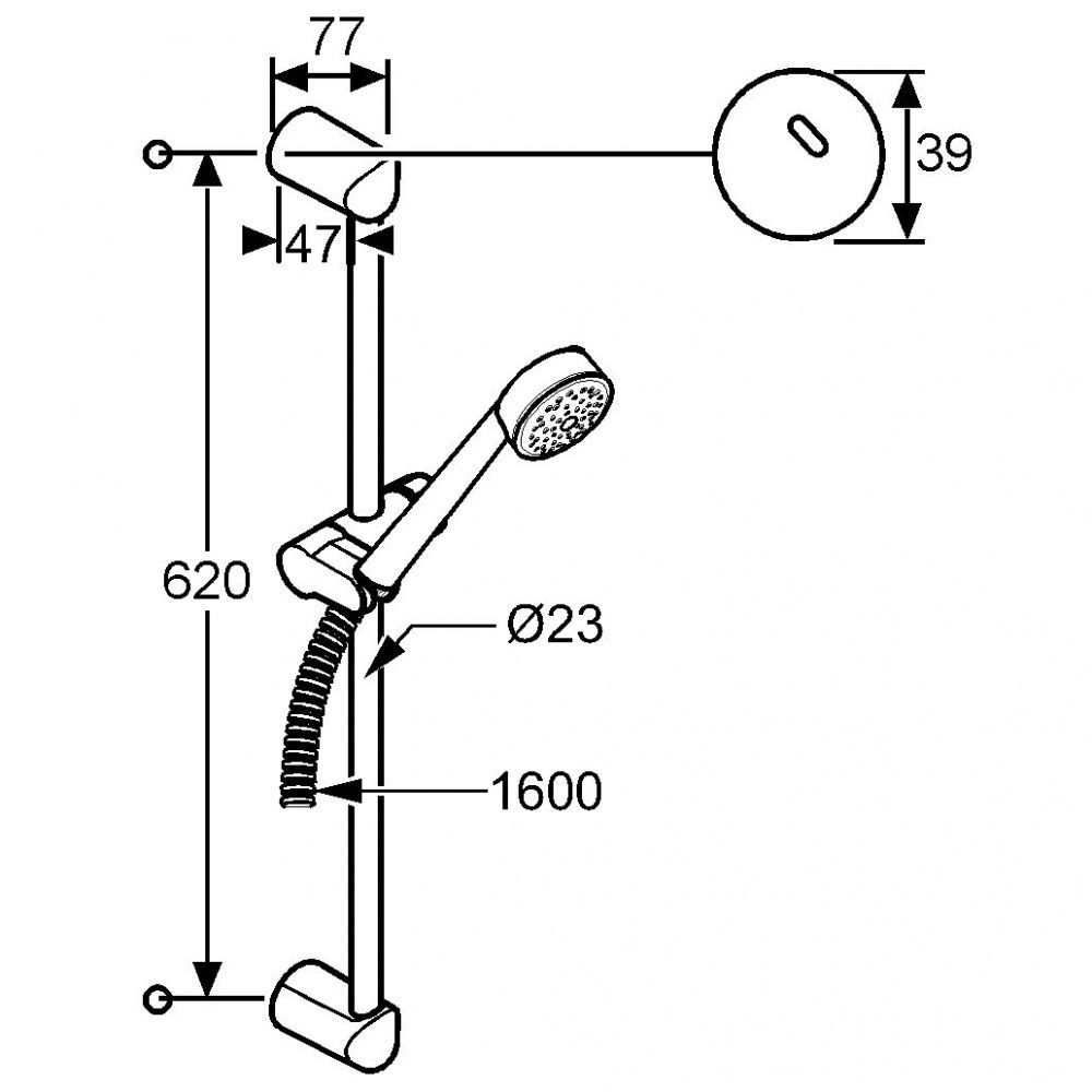 креслення Душовий гарнітур Kludi Zenta 6063005-00 штанга 60 см