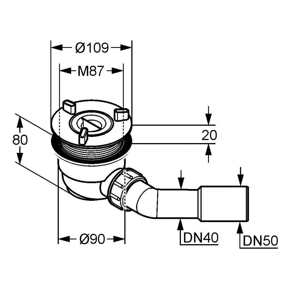 креслення Зливний гарнітур Kludi Tasso 90 2109100-00 для душового піддону