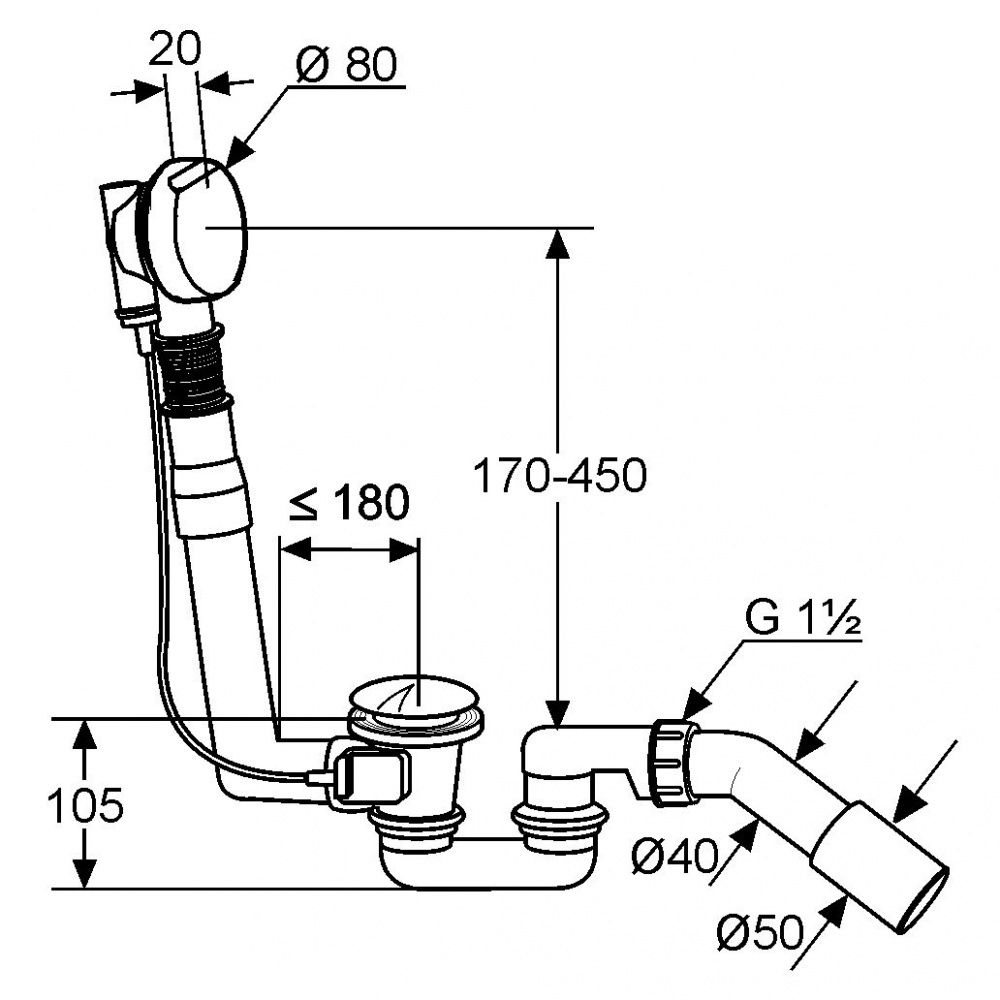 креслення Злив-перелив Kludi Rotexa 2000 2140605-00 хром білий
