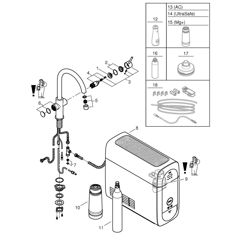 технічна схема Кухонний змішувач з фільтром Grohe Blue Home 31455001
