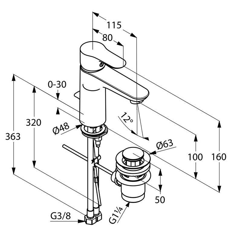 креслення Змішувач для раковини Kludi Objekta 322600575 хром