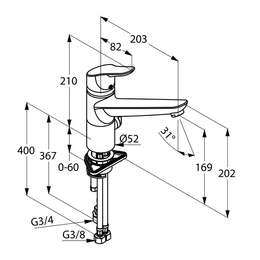 креслення Кухонний змішувач з додатковим краном Kludi Objekta 325760575 хром