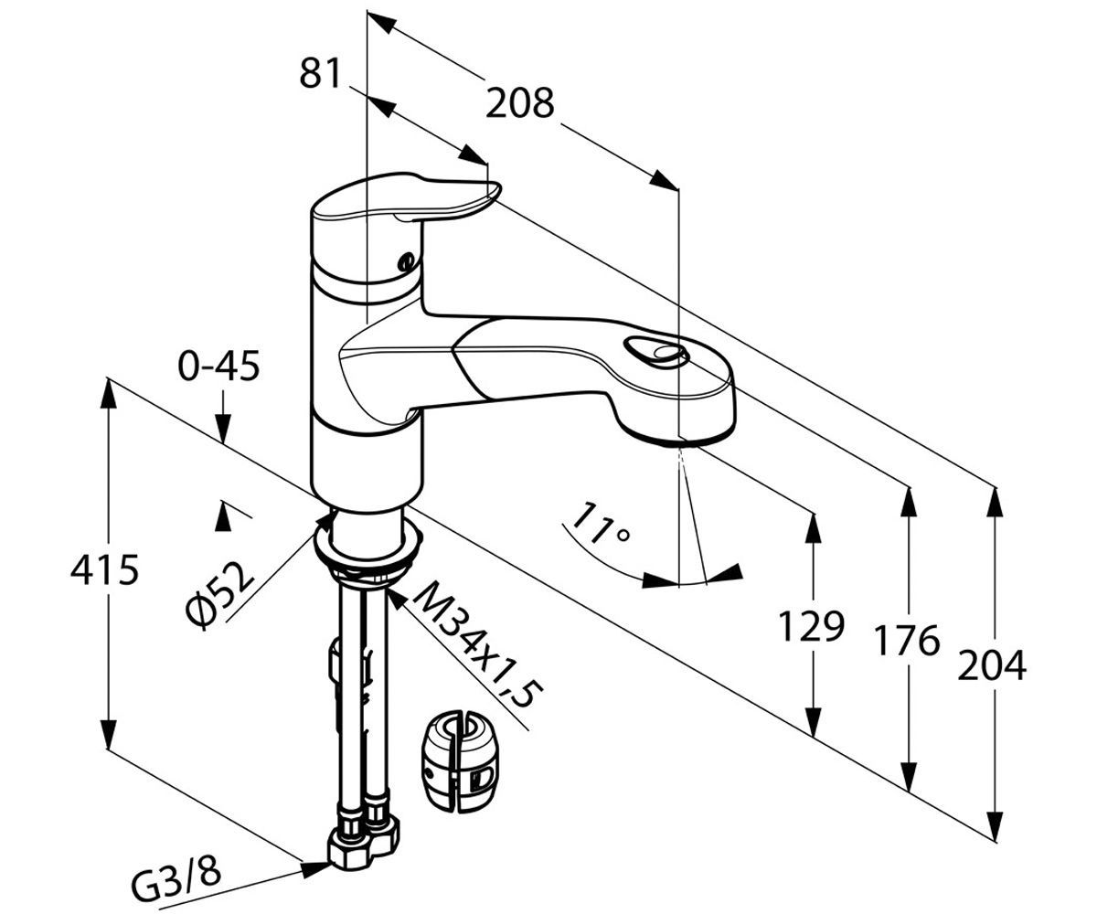 креслення Кухонний змішувач Kludi Objekta 325810575 з висувним виливом хром
