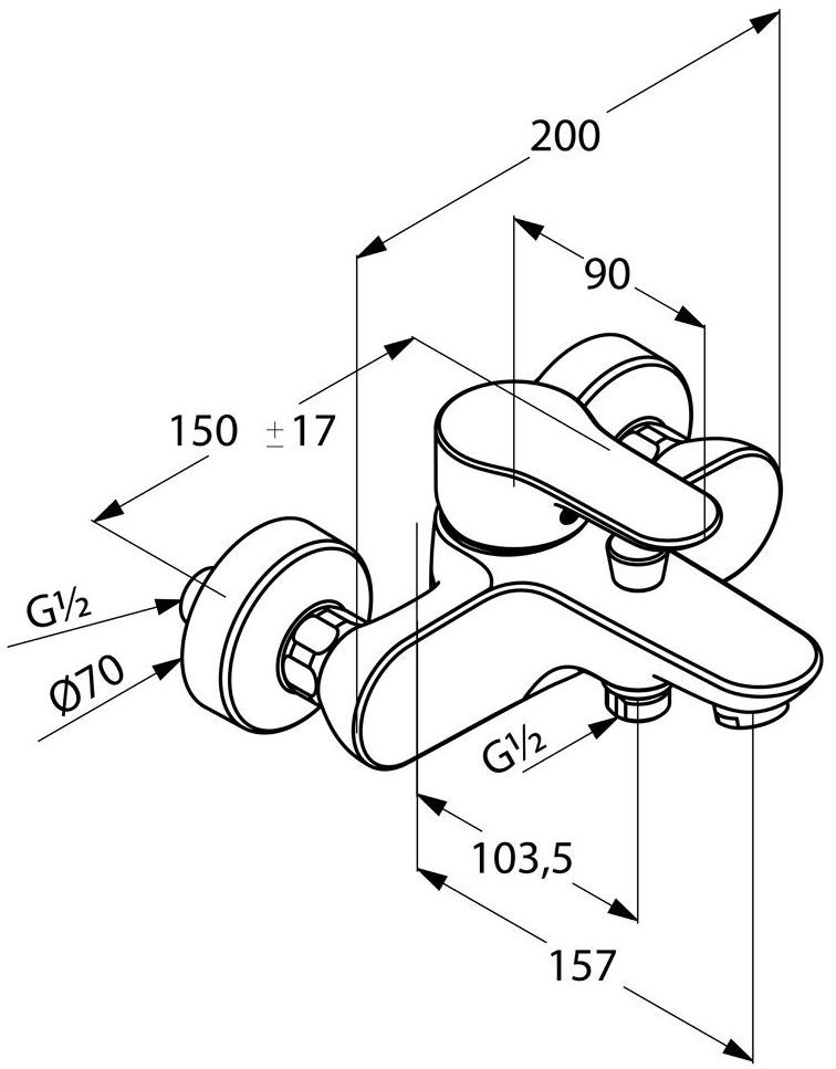 креслення Змішувач для ванни Kludi Objekta 326530575 хром