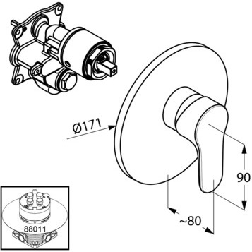 креслення Змішувач для ванни Kludi Objekta 326550575 вбудовується хром