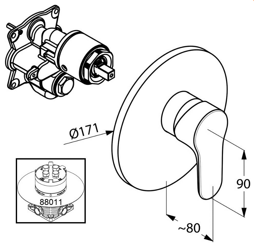 креслення Змішувач для ванни Kludi Objekta 326570575 вбудовується хром