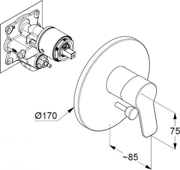креслення Змішувач для ванни Kludi Pure & Easy 376570565 вбудований із перемикачем хром