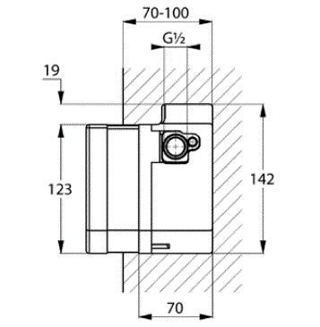 креслення Внутрішня частина електронного змішувача для раковини Kludi Zenta E 38004 батарейка один підведення води