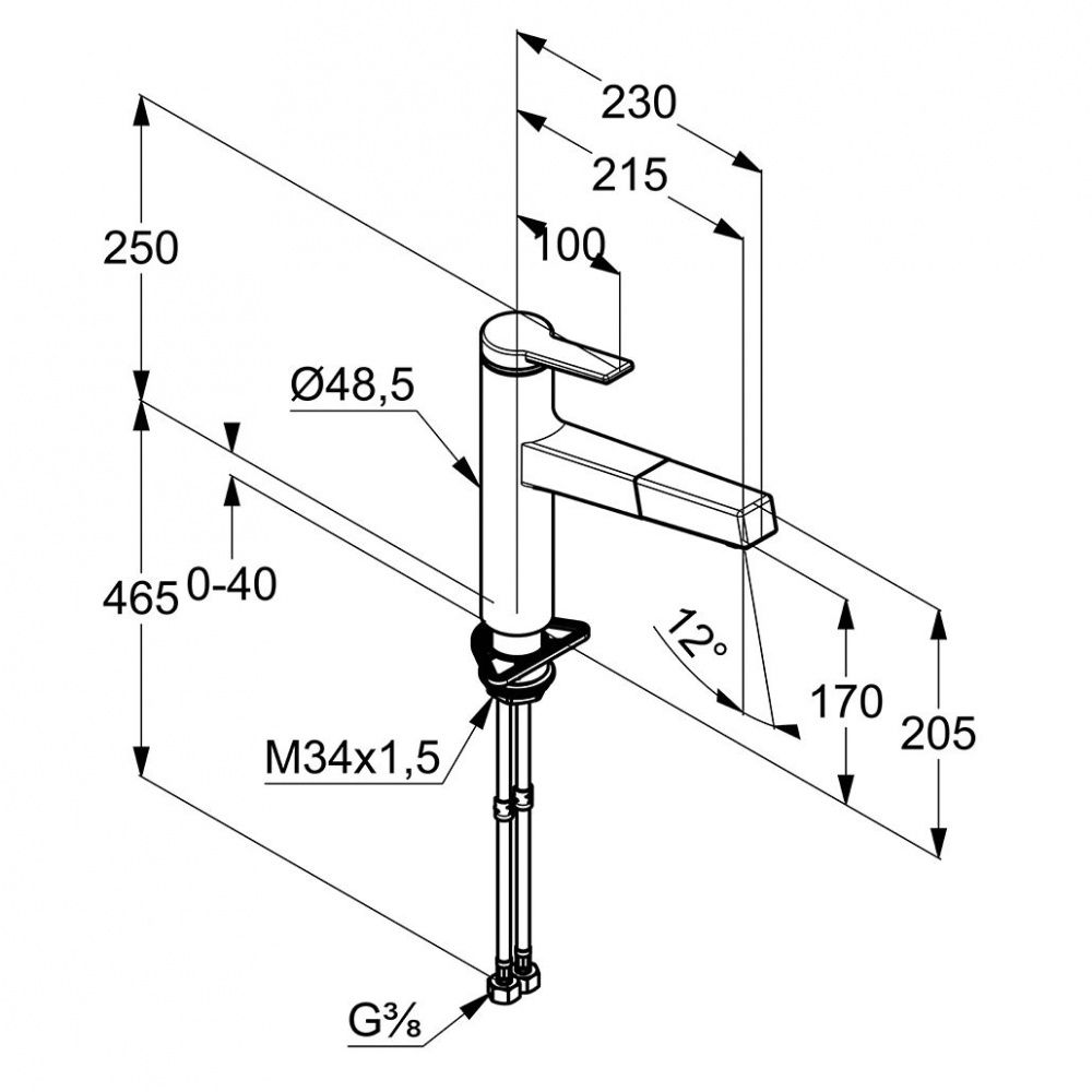 чертеж Смеситель для кухни Kludi Zenta 389810575 с выдвижным изливом хром