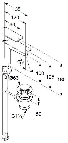 креслення Змішувач для раковини Kludi Pure & Style 402900575 з донним клапаном хром