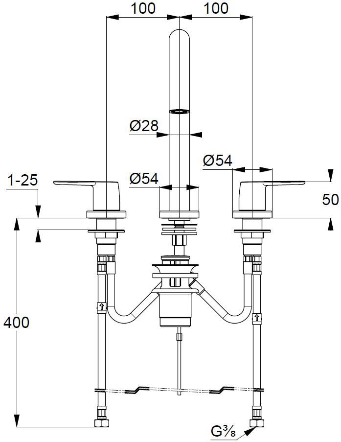 креслення Змішувач для раковини Kludi Pure & Style 403930575 на 3 отвори хром