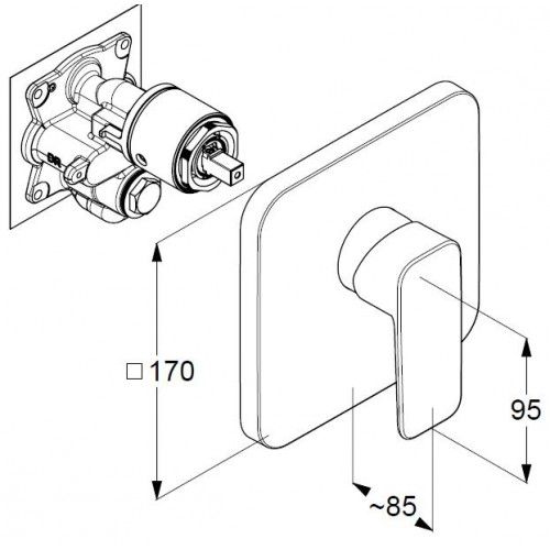 креслення Змішувач прихованого монтажу для душу Kludi Pure & Style 406570575 хром