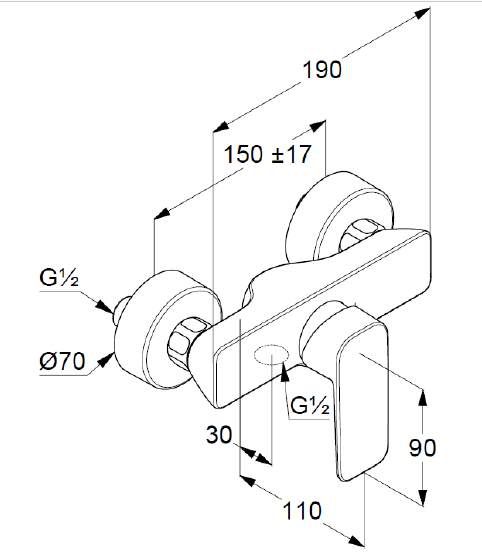 креслення Змішувач для душа Kludi Pure & Style 408410575 хром