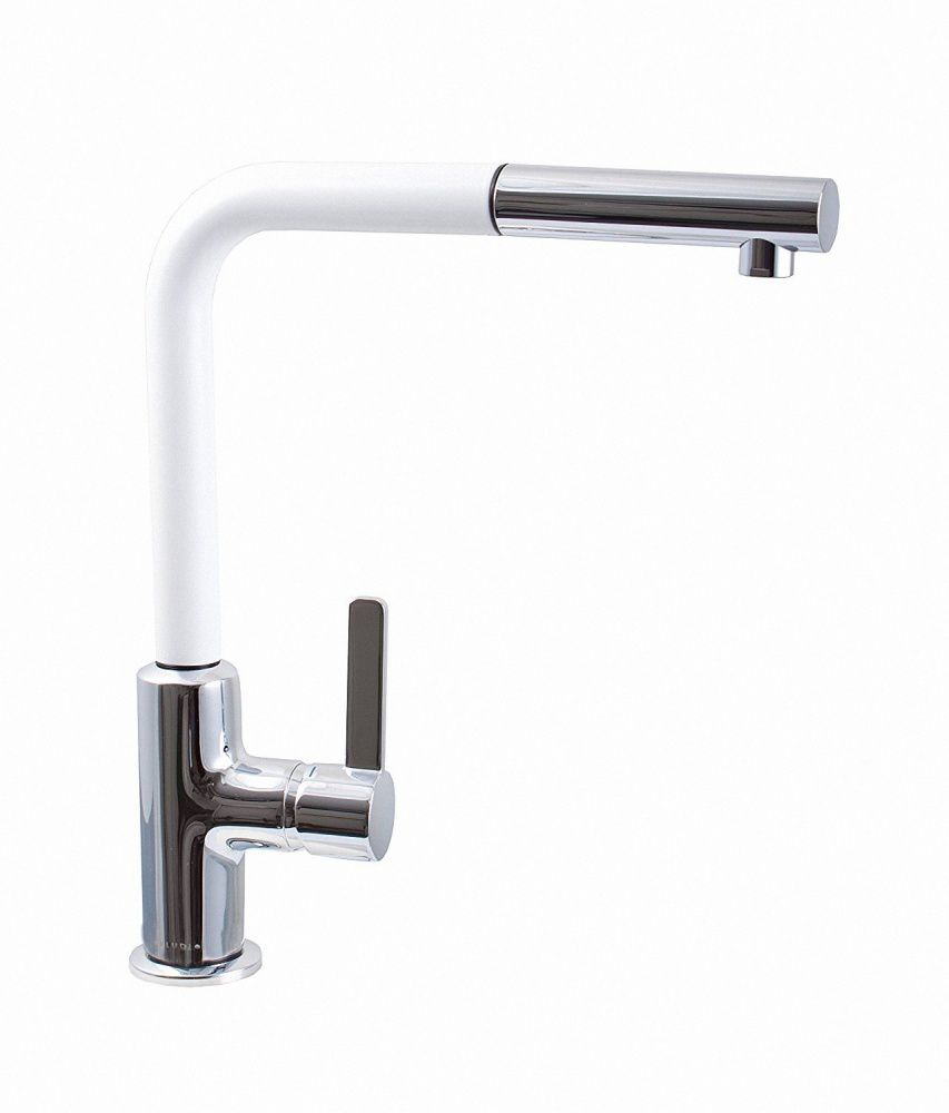 Кухонний змішувач Kludi L-Ine 408519375 з висувним виливом хром-білий матовий