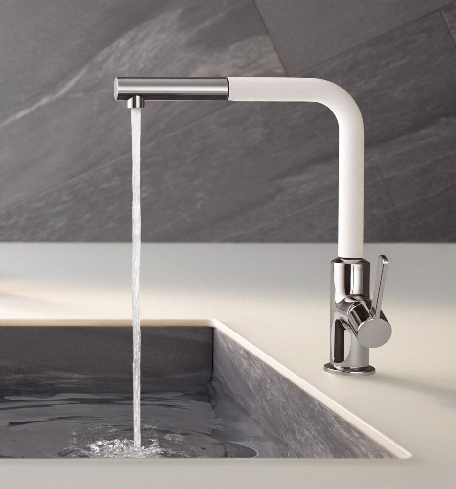 ціна Кухонний змішувач Kludi L-Ine 408519375 з висувним виливом хром-білий матовий