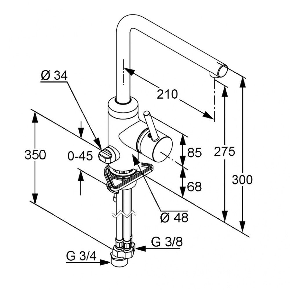 креслення Кухонний змішувач Kludi L-INE 428160577 з додатковим краном хром