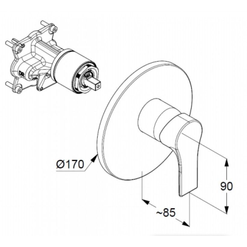 креслення Змішувач для ванни і душа Kludi Zenta SL 486500565 хром