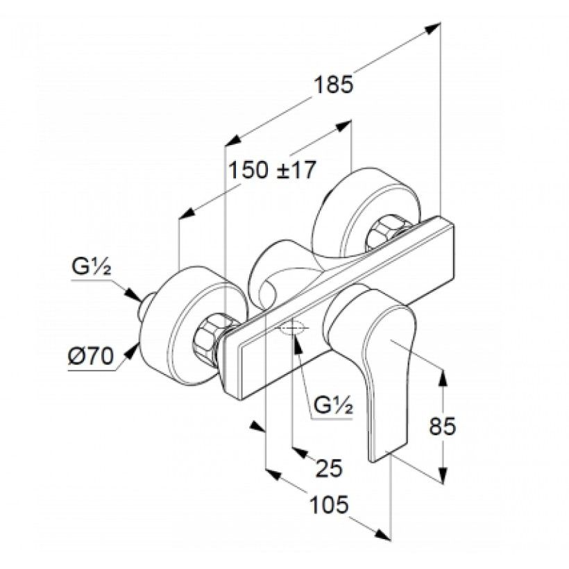креслення Змішувач для душа Kludi Zenta Sl 488700565 хром