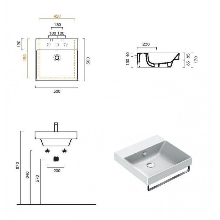 чертеж Раковина Catalano New Zero 150ZPCS