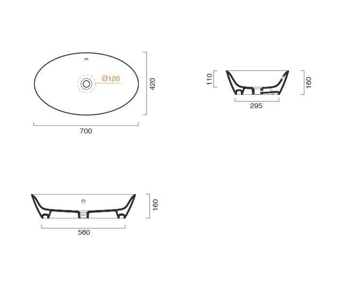 креслення Накладна раковина Catalano Gold & Silver 170VLNBA