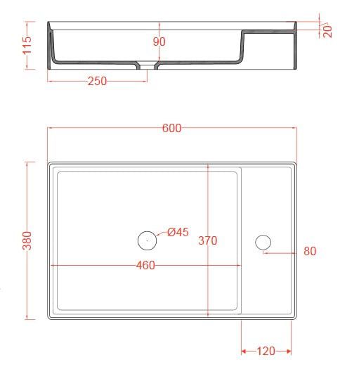 креслення Раковина Artceram Scalino 75 SCL003