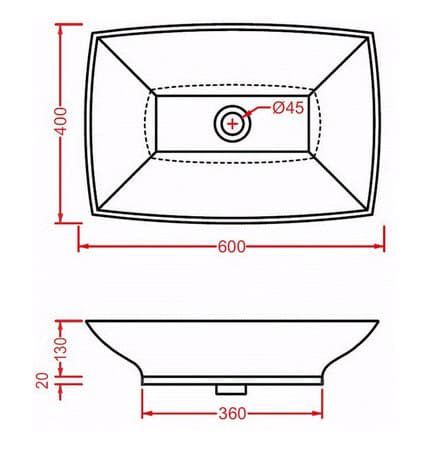 креслення Раковина накладна Artceram Jazz JZL002