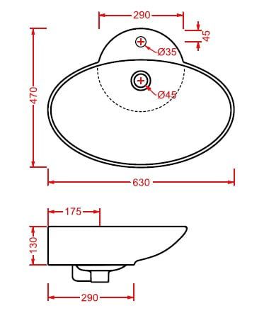 креслення Раковина накладна Artceram Fuori 3 TFL004