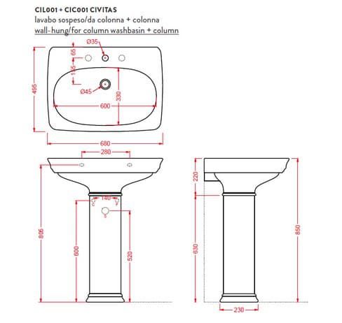 креслення Раковина Artceram Civitas CIL001