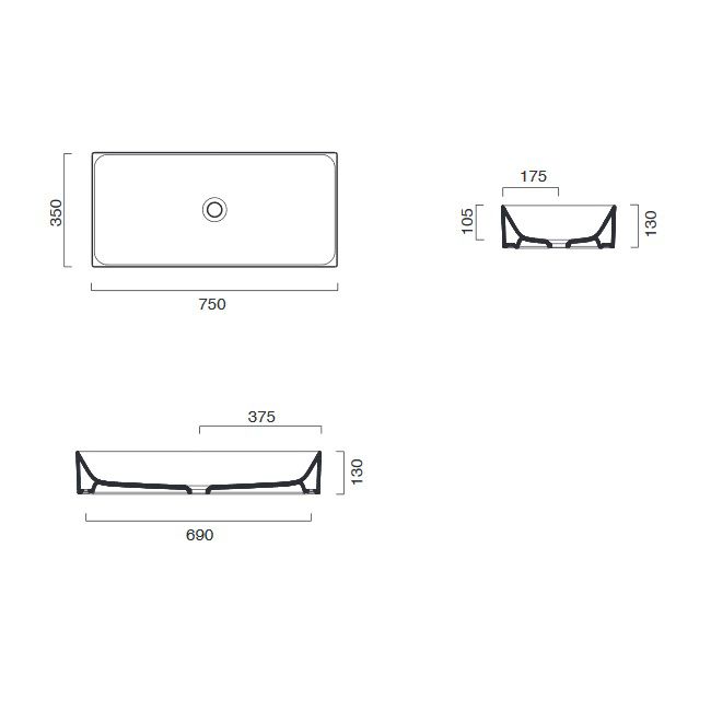 креслення Накладна раковина Catalano Zero 17535ZEBM