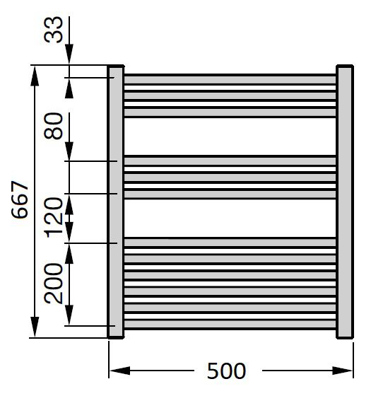 креслення Електрична сушарка для рушників Zehnder Klaro ZSL-080-050-9017-HOTS-SC