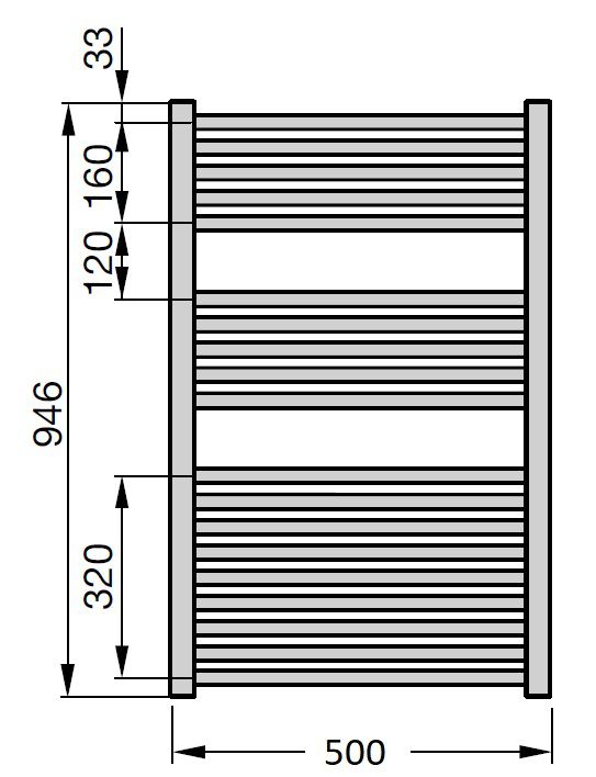 креслення Електрична сушарка для рушників Zehnder Klaro ZSL-120-050-9017-HOTS-HID