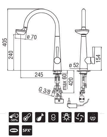 креслення Кухонний змішувач Nobili Luce LC00117CR з підсвічуванням