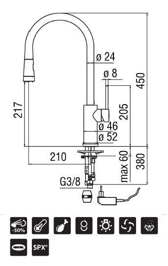 чертеж Кухонный смеситель Nobili Web WB00117/1CR с подсветкой