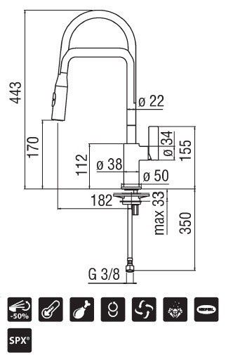 креслення Кухонний змішувач Nobili Flag FL96400CR хром/білий