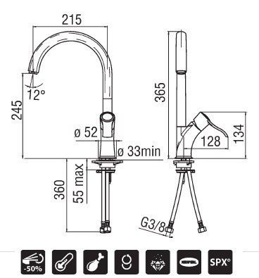 креслення Кухонний змішувач Nobili Sofi SI98113CR