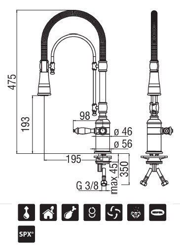 креслення Кухонний змішувач Nobili Charlie CH75300CR
