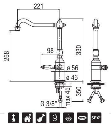 креслення Кухонний змішувач Nobili Charlie CH75113CR