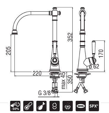 креслення Кухонний змішувач Nobili Charlie CH75513CR