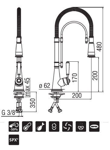 креслення Кухонний змішувач Nobili Charlie CH75500CR