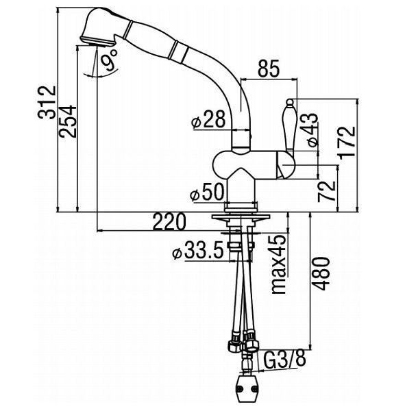 креслення Кухонний змішувач Nobili Antica AT18517CR