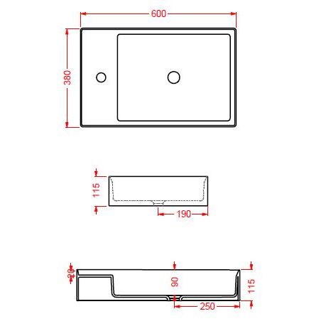 креслення Раковина накладна Artceram Scalino 60 SCL003