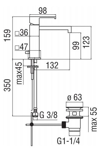 креслення Змішувач для раковини Nobili Mia MI102118/1CR