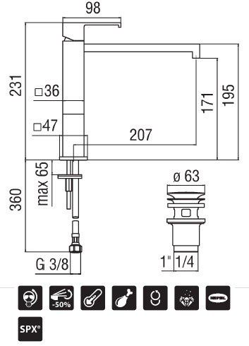 креслення Змішувач для раковини Nobili Mia MI102158/2CR