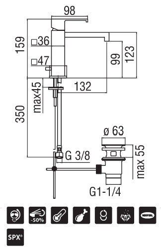 креслення Змішувач для раковини Nobili Mia MI102118/2CR