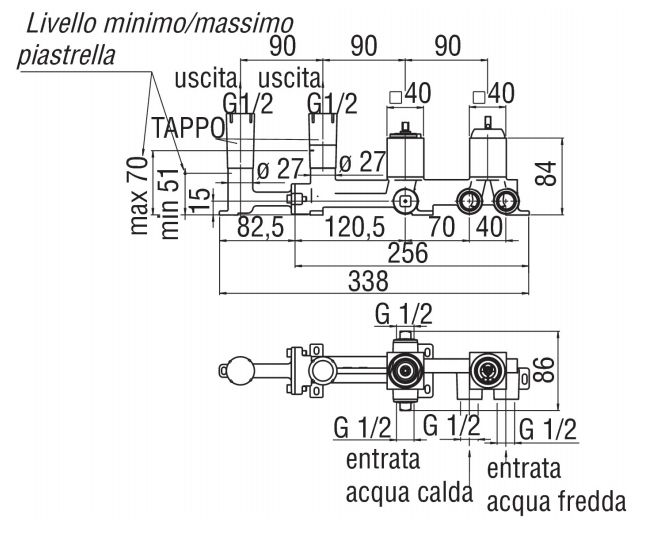 креслення Змішувач для ванни з душем Nobili Cube WEBK110/90QCR