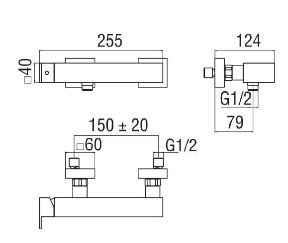 креслення Змішувач для ванни і душа Nobili Mia MQ102130CR