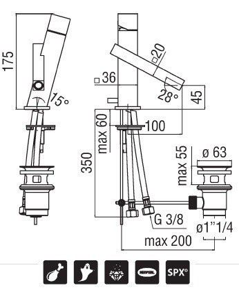креслення Змішувач для раковини Nobili Tower TW00118/1CR